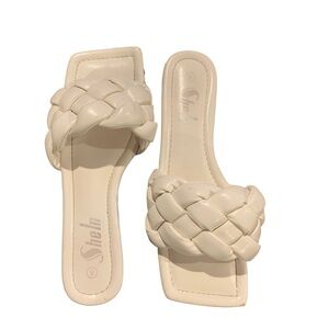 Vegan Leather Braided Square Toe Slides